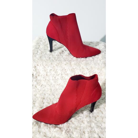 Mia Red High Heel Sock Boot Size 8.5 Holidays Office Minimalist Sexy Western - Picture 2 of 7